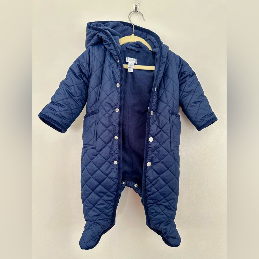 Ralph Lauren Hooded Barn Bunting Suit Winter Baby Boy Navy 6m onesie infant